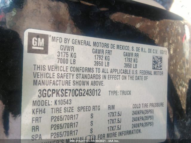 Photo 8 VIN: 3GCPKSE70CG243012 - CHEVROLET SILVERADO 1500 