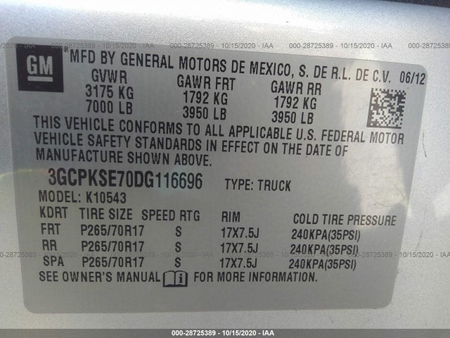 Photo 8 VIN: 3GCPKSE70DG116696 - CHEVROLET SILVERADO 1500 