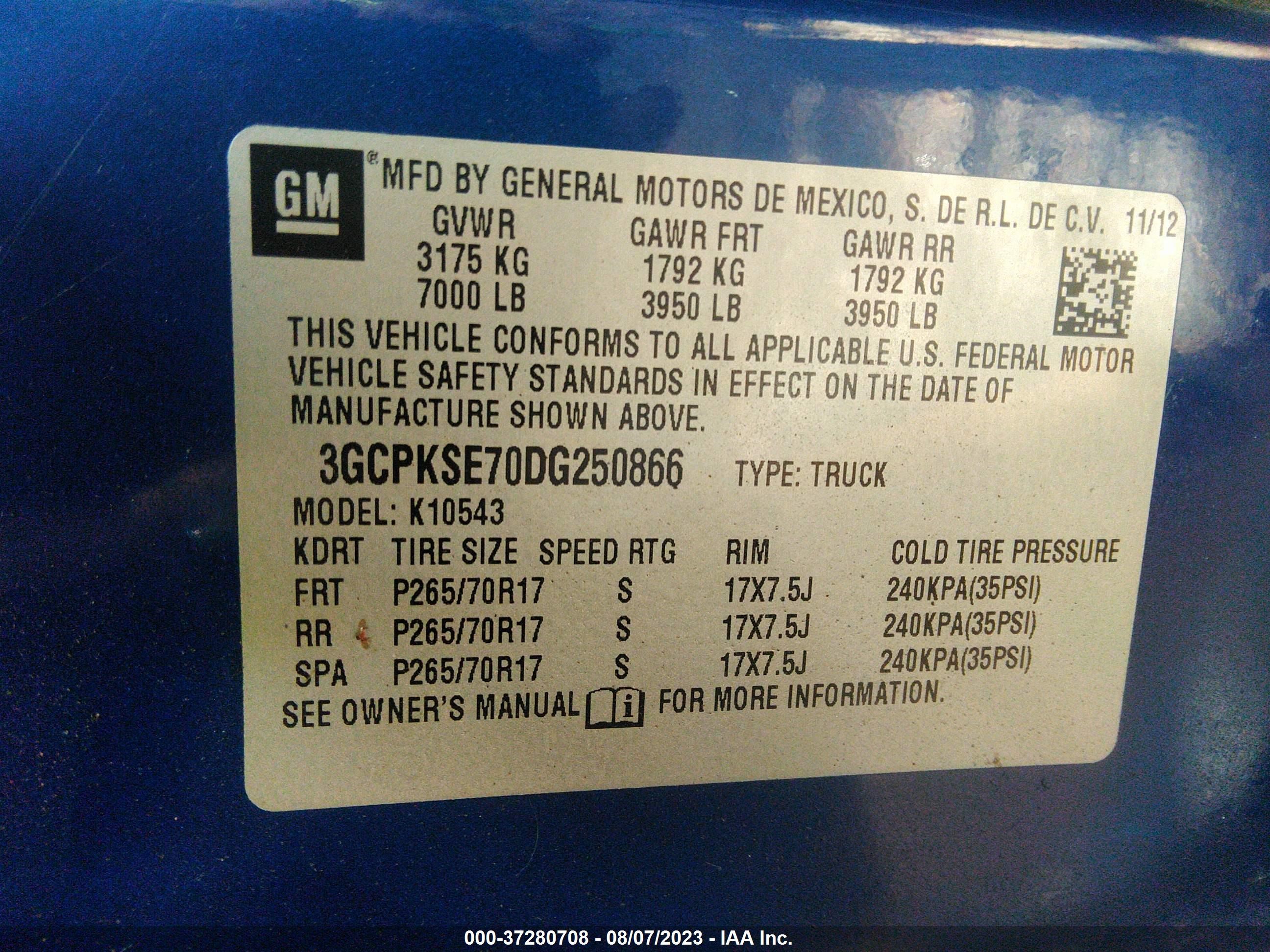 Photo 8 VIN: 3GCPKSE70DG250866 - CHEVROLET SILVERADO 