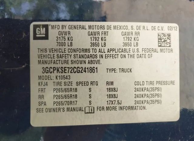 Photo 8 VIN: 3GCPKSE72CG241861 - CHEVROLET SILVERADO 1500 