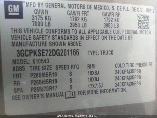 Photo 8 VIN: 3GCPKSE72DG201166 - CHEVROLET SILVERADO 1500 