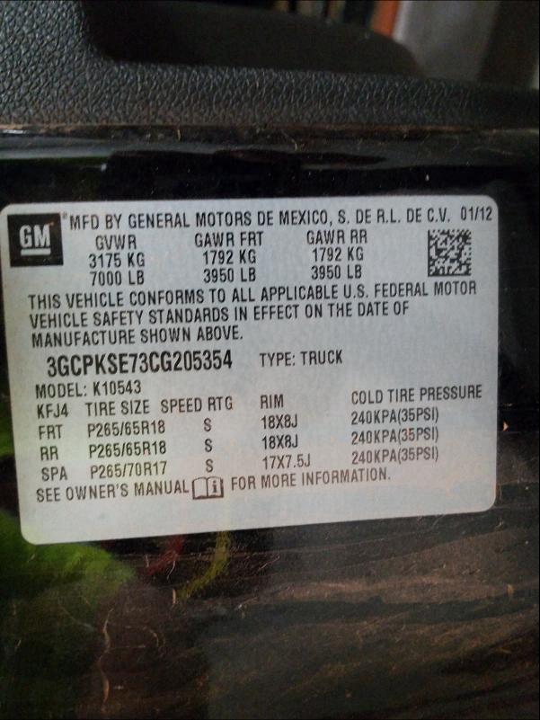 Photo 9 VIN: 3GCPKSE73CG205354 - CHEVROLET SILVERADO 