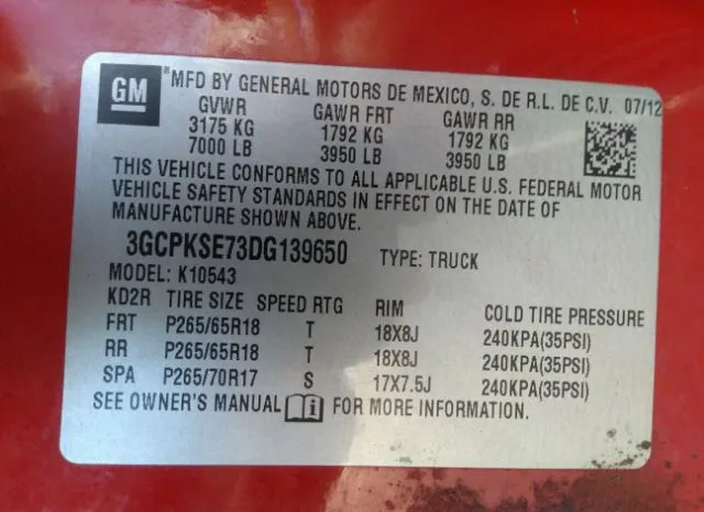 Photo 8 VIN: 3GCPKSE73DG139650 - CHEVROLET SILVERADO 1500 