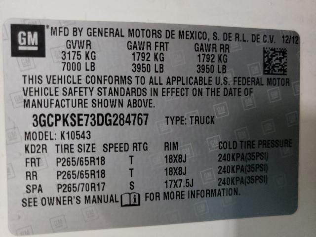 Photo 9 VIN: 3GCPKSE73DG284767 - CHEVROLET SILVERADO 