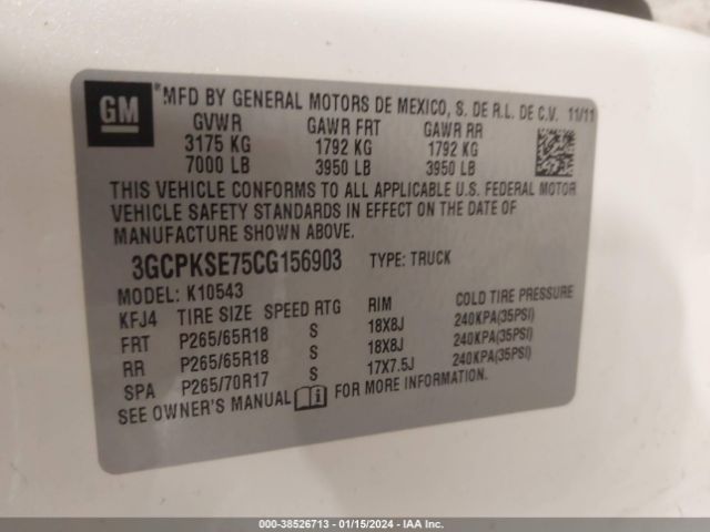 Photo 8 VIN: 3GCPKSE75CG156903 - CHEVROLET SILVERADO 1500 