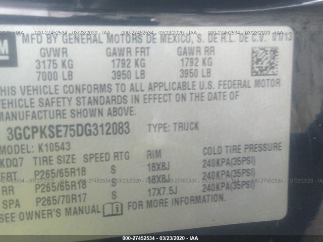 Photo 8 VIN: 3GCPKSE75DG312083 - CHEVROLET SILVERADO 1500 