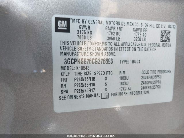 Photo 8 VIN: 3GCPKSE76CG276693 - CHEVROLET SILVERADO 1500 