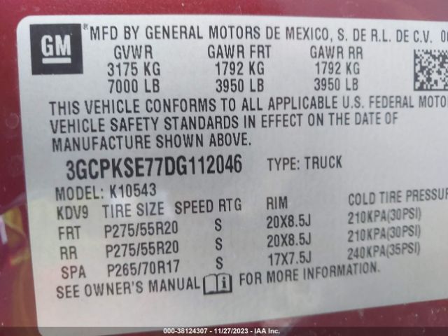 Photo 8 VIN: 3GCPKSE77DG112046 - CHEVROLET SILVERADO 1500 