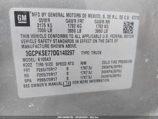 Photo 8 VIN: 3GCPKSE77DG140297 - CHEVROLET SILVERADO 