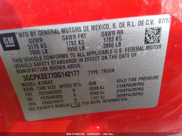 Photo 8 VIN: 3GCPKSE77DG142177 - CHEVROLET SILVERADO 1500 