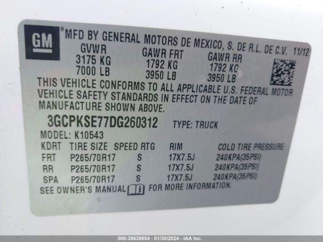 Photo 8 VIN: 3GCPKSE77DG260312 - CHEVROLET SILVERADO 1500 