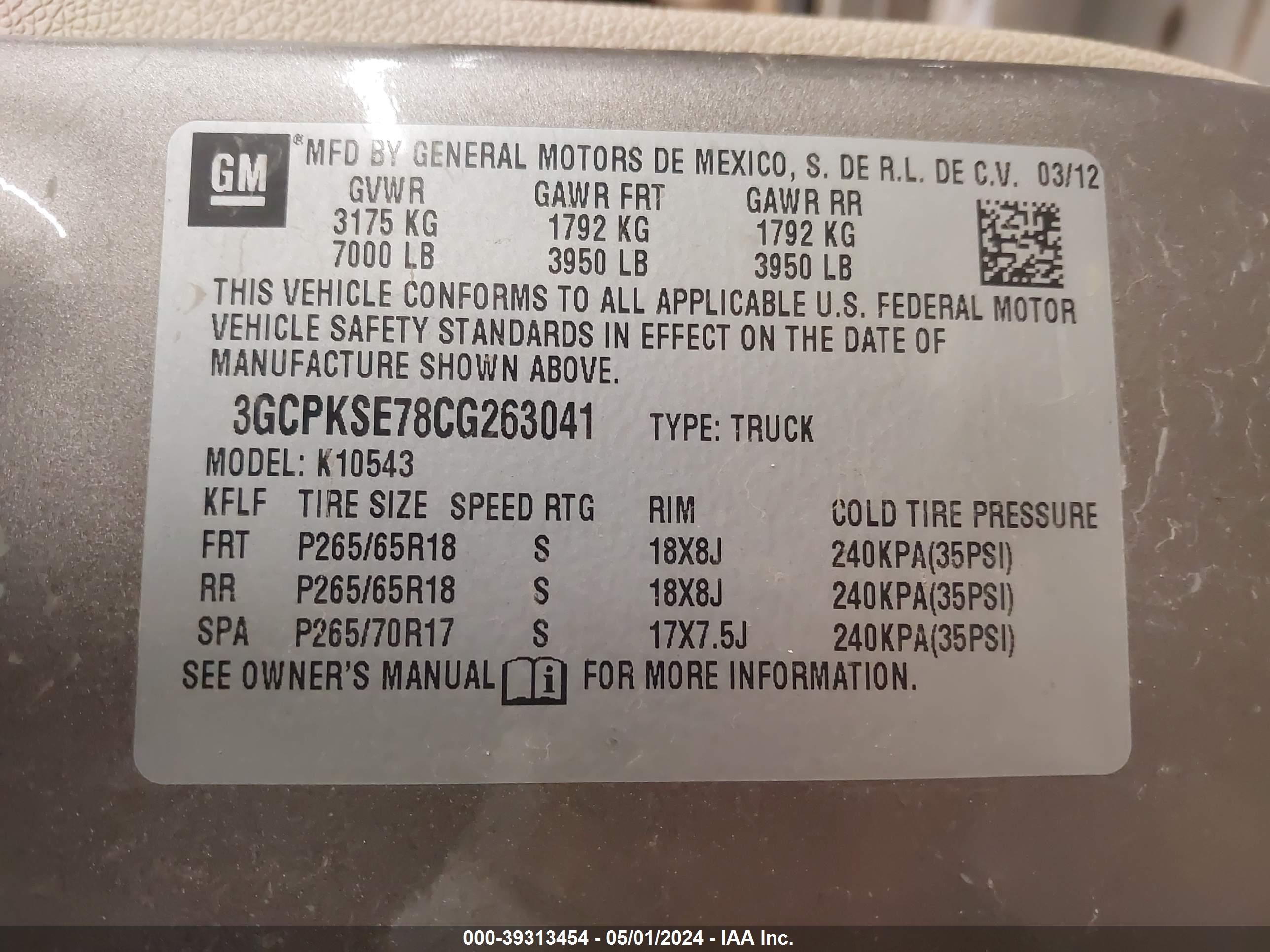 Photo 8 VIN: 3GCPKSE78CG263041 - CHEVROLET SILVERADO 