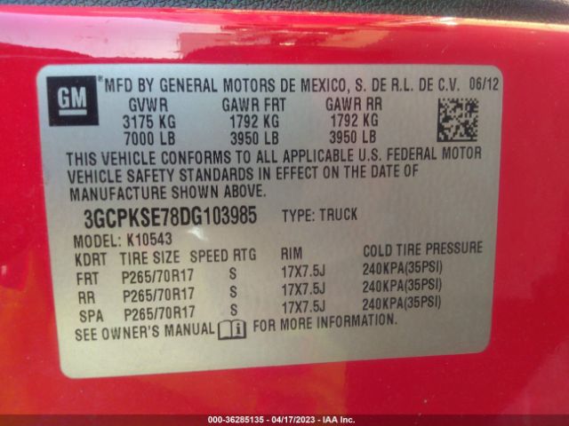 Photo 8 VIN: 3GCPKSE78DG103985 - CHEVROLET SILVERADO 1500 