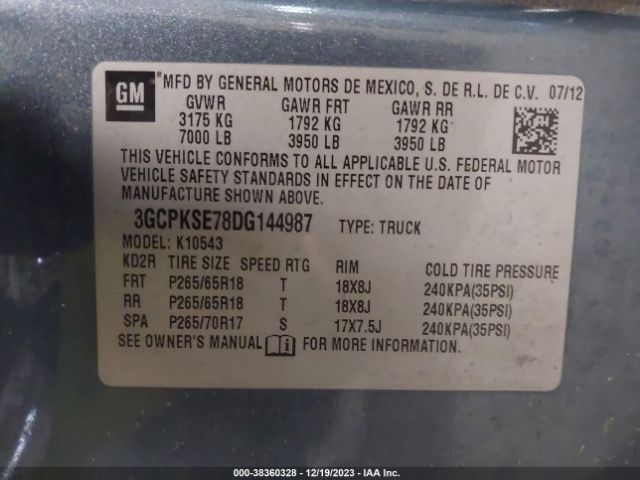 Photo 8 VIN: 3GCPKSE78DG144987 - CHEVROLET SILVERADO 1500 