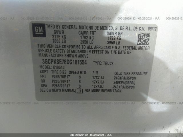 Photo 8 VIN: 3GCPKSE78DG181554 - CHEVROLET SILVERADO 1500 