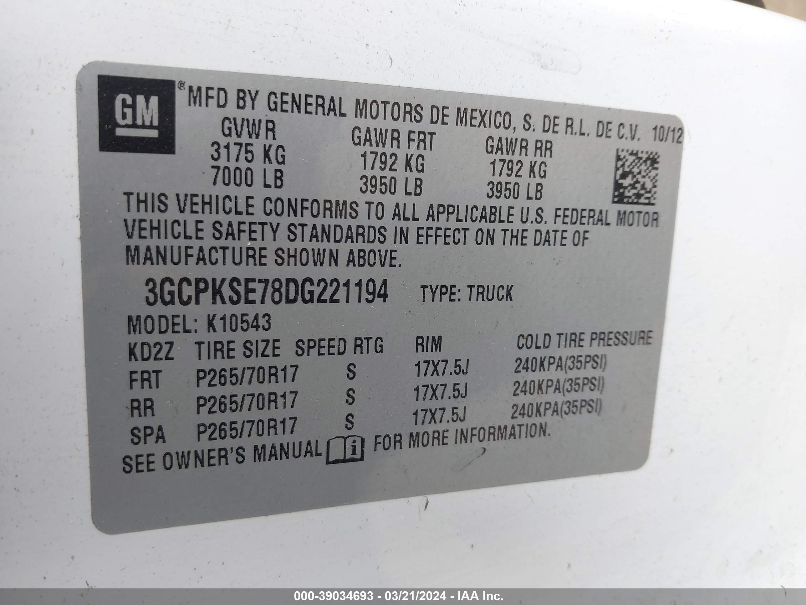 Photo 8 VIN: 3GCPKSE78DG221194 - CHEVROLET SILVERADO 