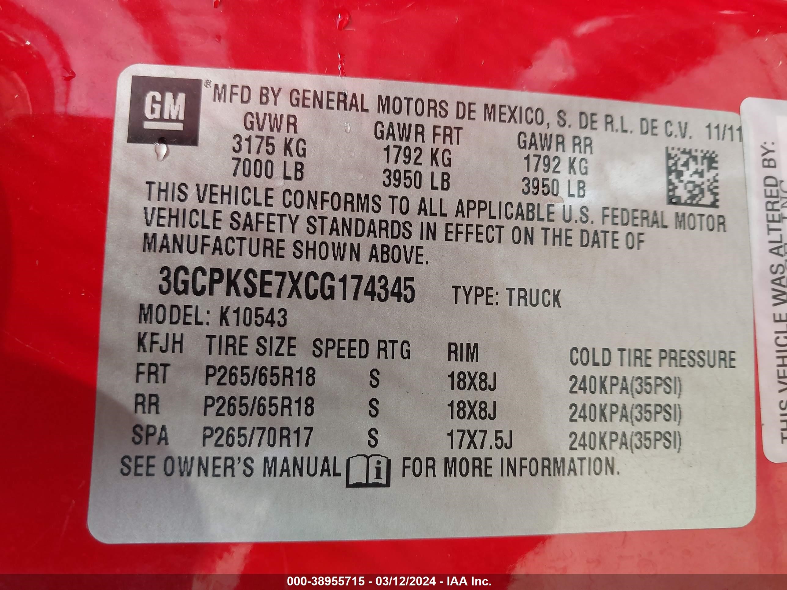 Photo 8 VIN: 3GCPKSE7XCG174345 - CHEVROLET SILVERADO 