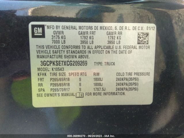 Photo 8 VIN: 3GCPKSE7XCG209269 - CHEVROLET SILVERADO 1500 