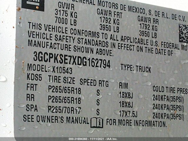 Photo 8 VIN: 3GCPKSE7XDG162794 - CHEVROLET SILVERADO 1500 