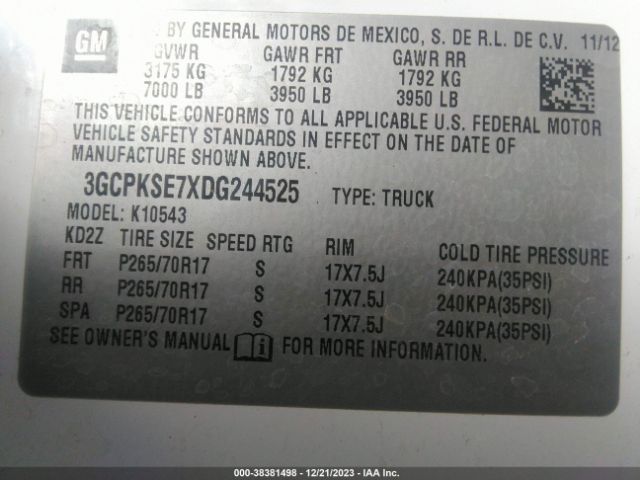 Photo 8 VIN: 3GCPKSE7XDG244525 - CHEVROLET SILVERADO 1500 