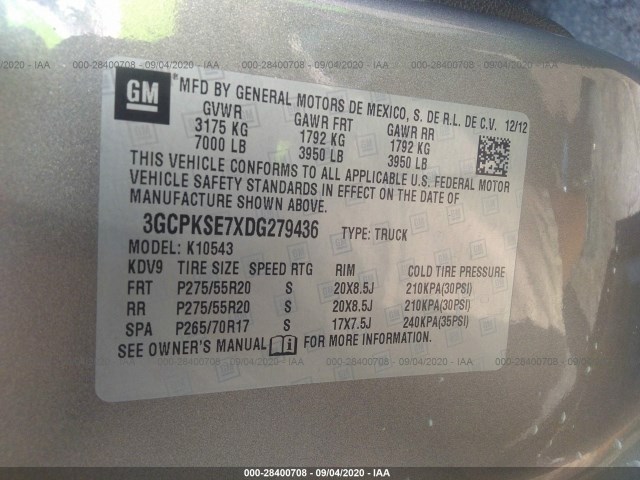 Photo 8 VIN: 3GCPKSE7XDG279436 - CHEVROLET SILVERADO 1500 