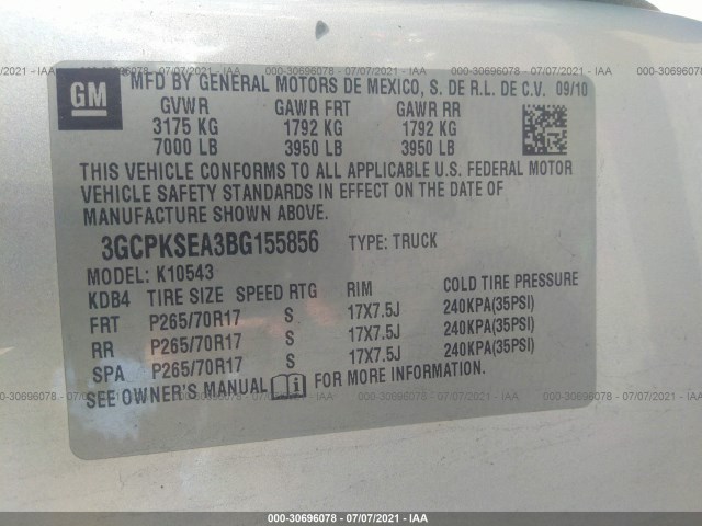 Photo 8 VIN: 3GCPKSEA3BG155856 - CHEVROLET SILVERADO 1500 