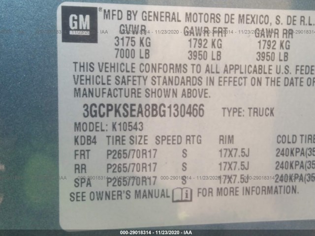 Photo 8 VIN: 3GCPKSEA8BG130466 - CHEVROLET SILVERADO 1500 