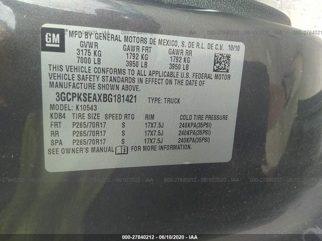 Photo 8 VIN: 3GCPKSEAXBG181421 - CHEVROLET SILVERADO 1500 