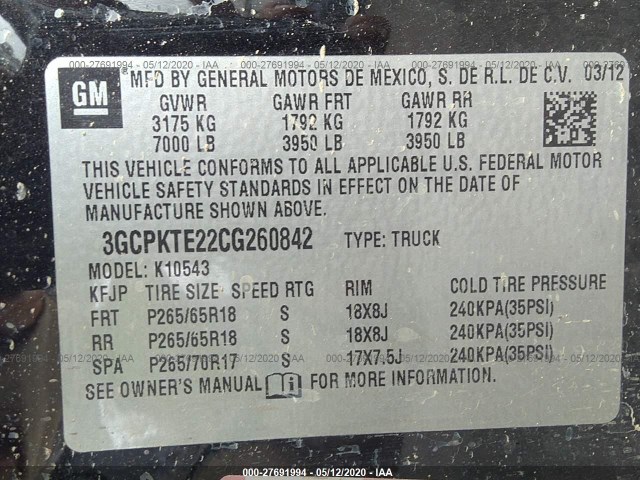 Photo 8 VIN: 3GCPKTE22CG260842 - CHEVROLET SILVERADO 1500 