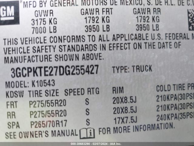 Photo 8 VIN: 3GCPKTE27DG255427 - CHEVROLET SILVERADO 1500 