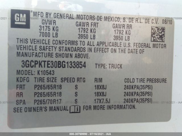 Photo 8 VIN: 3GCPKTE30BG133854 - CHEVROLET SILVERADO 1500 