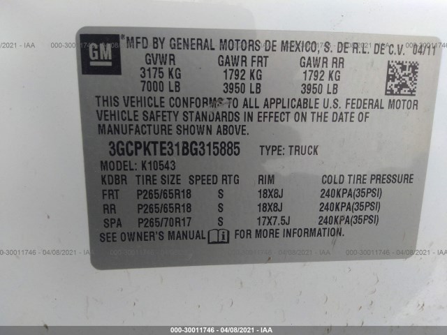 Photo 8 VIN: 3GCPKTE31BG315885 - CHEVROLET SILVERADO 1500 