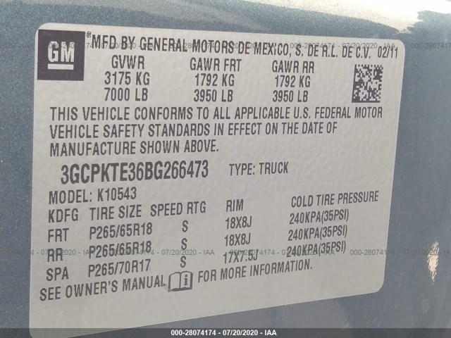 Photo 8 VIN: 3GCPKTE36BG266473 - CHEVROLET SILVERADO 1500 