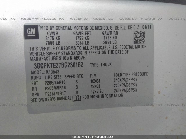 Photo 8 VIN: 3GCPKTE37BG230162 - CHEVROLET SILVERADO 1500 