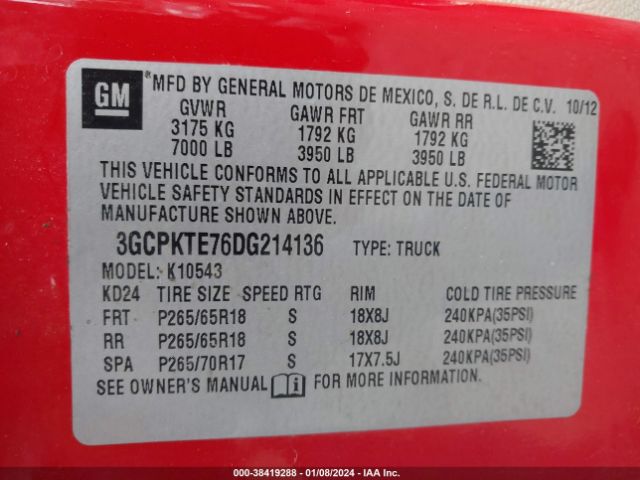 Photo 8 VIN: 3GCPKTE76DG214136 - CHEVROLET SILVERADO 1500 