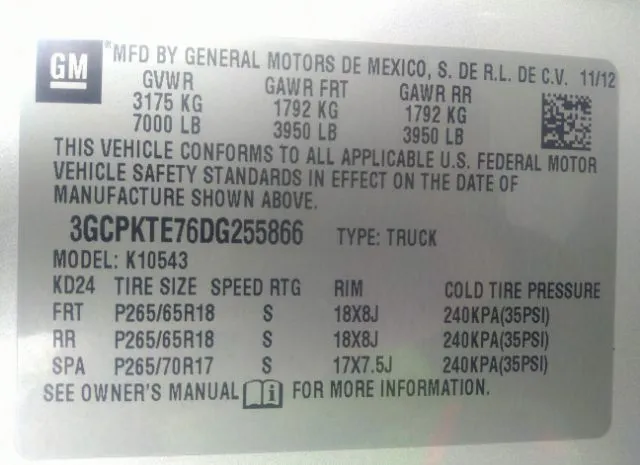 Photo 8 VIN: 3GCPKTE76DG255866 - CHEVROLET SILVERADO 1500 