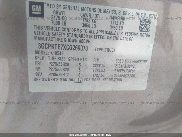 Photo 8 VIN: 3GCPKTE7XCG269073 - CHEVROLET SILVERADO 1500 