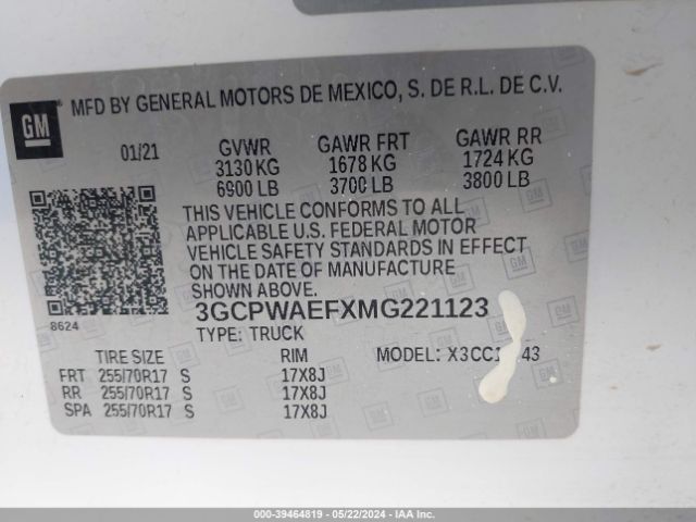 Photo 8 VIN: 3GCPWAEFXMG221123 - CHEVROLET SILVERADO 1500 