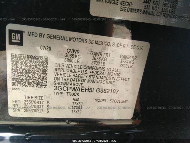 Photo 8 VIN: 3GCPWAEH5LG382107 - CHEVROLET SILVERADO 1500 