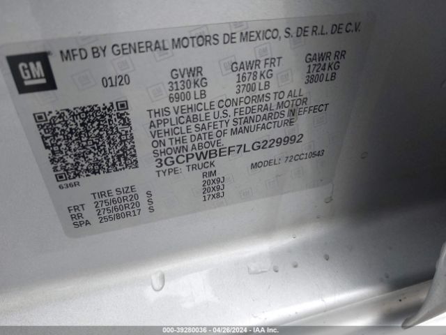 Photo 8 VIN: 3GCPWBEF7LG229992 - CHEVROLET SILVERADO 1500 