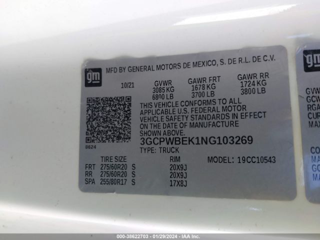 Photo 8 VIN: 3GCPWBEK1NG103269 - CHEVROLET SILVERADO 1500 LTD 