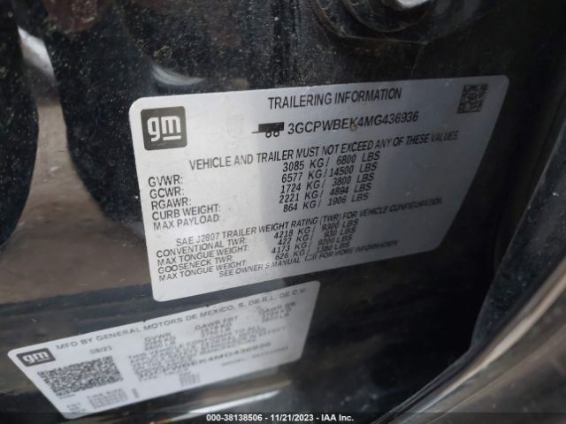 Photo 8 VIN: 3GCPWBEK4MG436936 - CHEVROLET SILVERADO 1500 