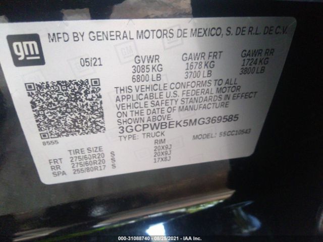 Photo 8 VIN: 3GCPWBEK5MG369585 - CHEVROLET SILVERADO 1500 