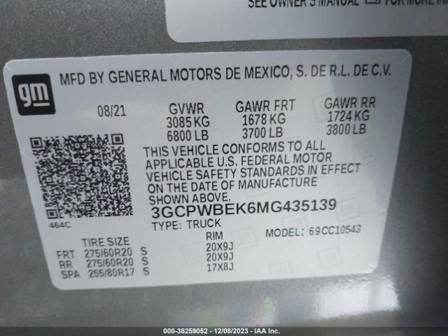 Photo 8 VIN: 3GCPWBEK6MG435139 - CHEVROLET SILVERADO 