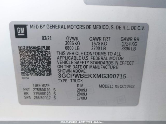 Photo 8 VIN: 3GCPWBEKXMG300715 - CHEVROLET SILVERADO 1500 