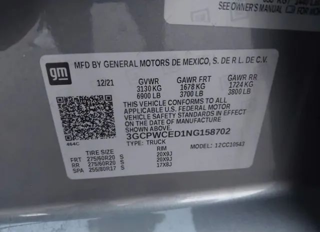 Photo 8 VIN: 3GCPWCED1NG158702 - CHEVROLET SILVERADO 