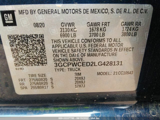 Photo 8 VIN: 3GCPWCED2LG428131 - CHEVROLET SILVERADO 1500 