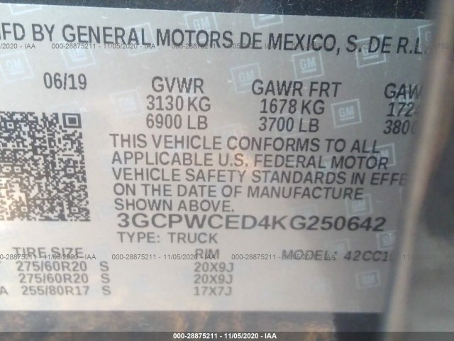 Photo 8 VIN: 3GCPWCED4KG250642 - CHEVROLET SILVERADO 1500 