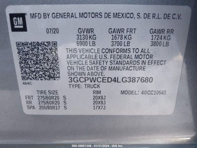 Photo 8 VIN: 3GCPWCED4LG387680 - CHEVROLET SILVERADO 1500 