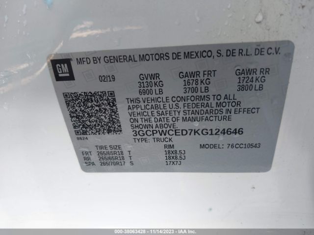 Photo 8 VIN: 3GCPWCED7KG124646 - CHEVROLET SILVERADO 1500 